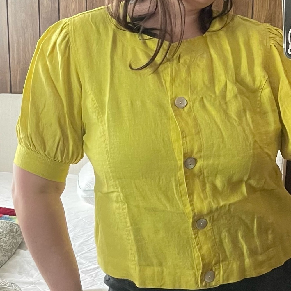 NWT Kensie 100% Linen Puff Sleeve Button Top XL - Picture 2 of 11